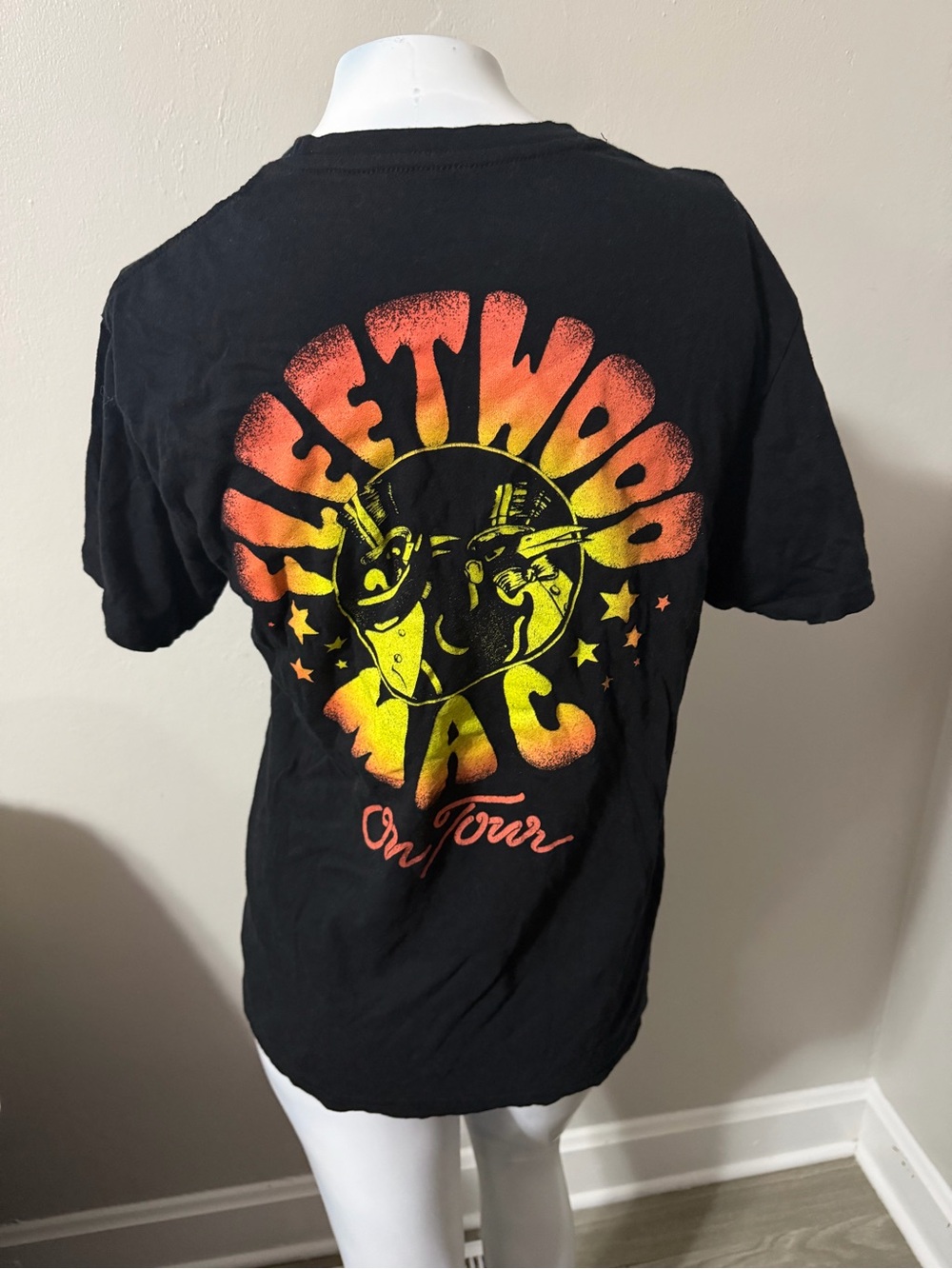 Black Graphic Short Sleeve Tee with Orange-Yellow Tour Print